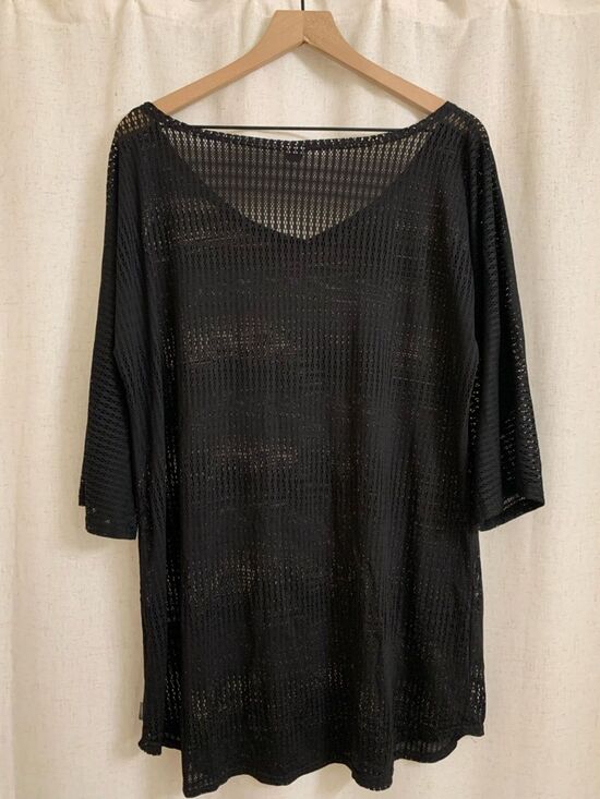 O’Neill Swim Cover Up Black Open-Knit V-Neck Tunic Top XL - Picture 2 of 5